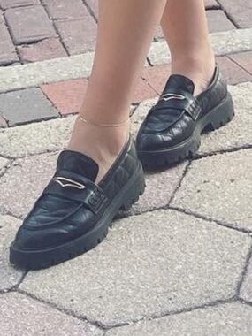 Aldo Black Quilted Platform Loafers with Gold Accent